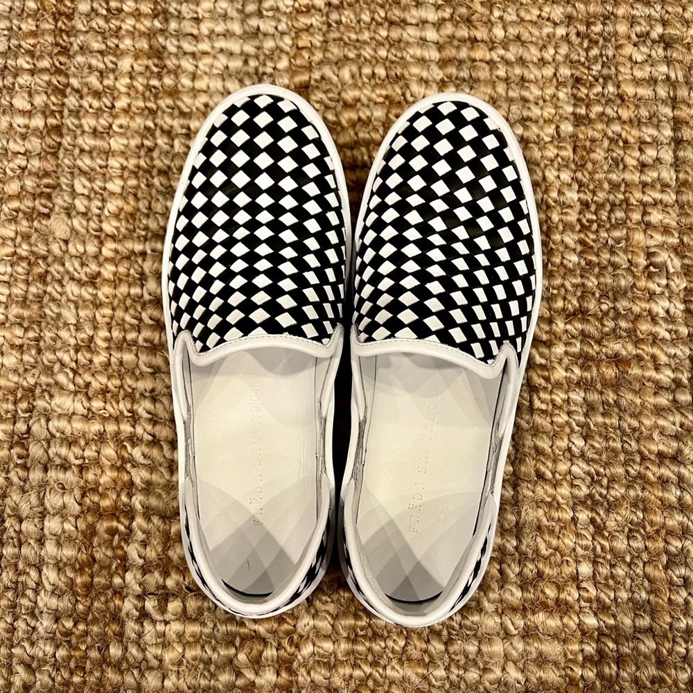 Freda Salvador Black and White Checker Slip-On Sneakers
